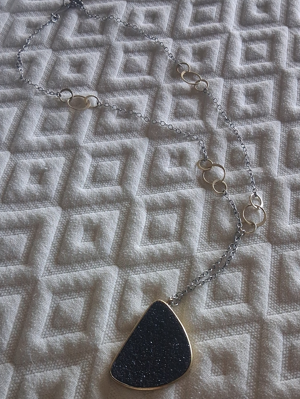 Vintage Lucky Brand Black Druzy Pendant Necklace with Silver-Tone Chain